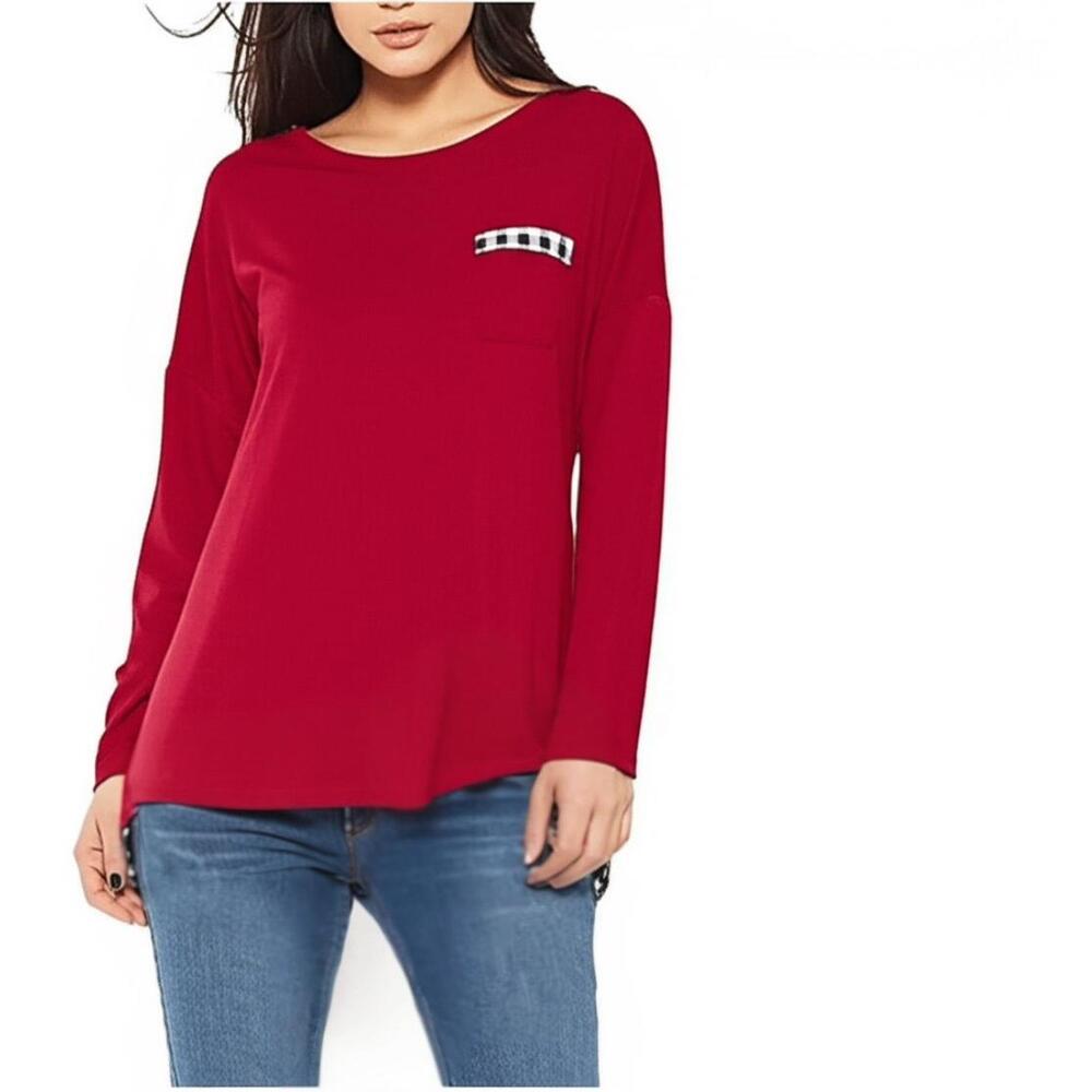 Gameday Couture Red Black Gingham Oversized High Low Casual Relaxed Shirt